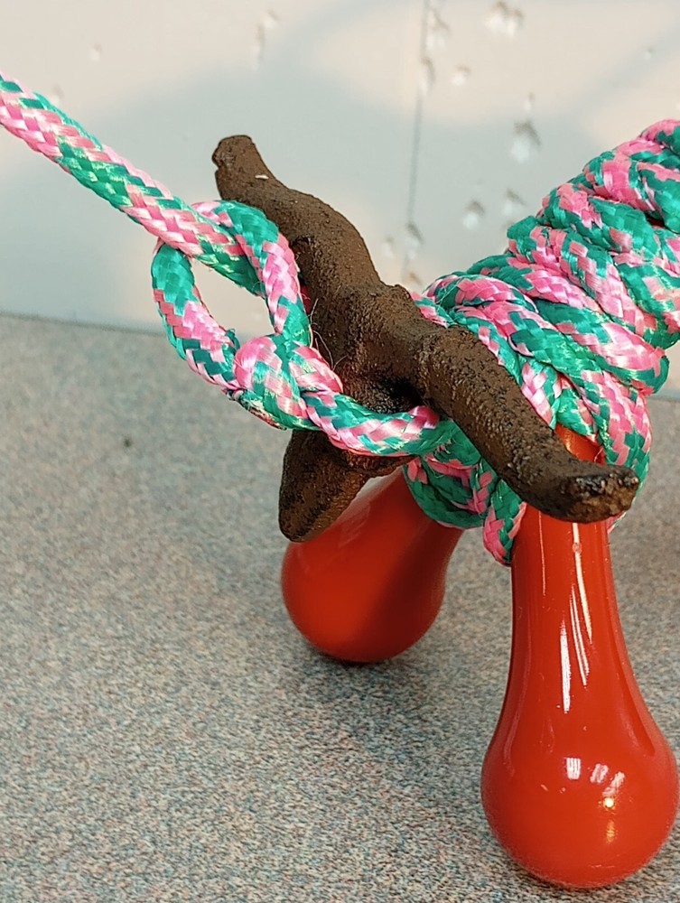 MICRO Mini Rustic Cast Longhorn Roping Dummy w/ Hot Pink Turquoise Braid