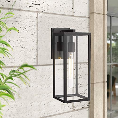 Outdoor Wall Lantern, 15"1-Light Exterior Wall Sconce Light 2 Pack Black