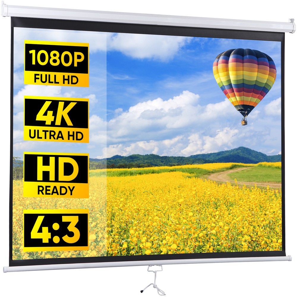 4:3 Manual 72" Diagonal Home Movie Pull Down Projector Screen Matte White