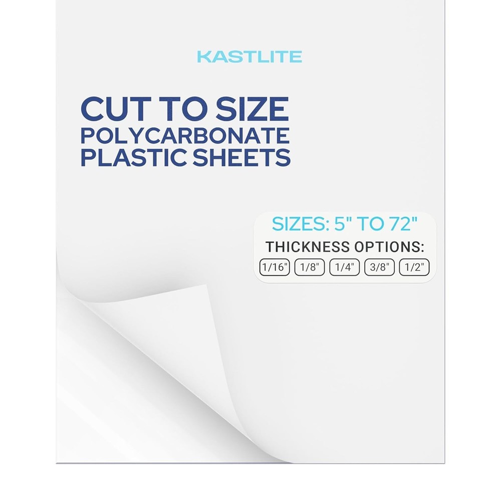 KastLite Clear Polycarbonate Sheet - 1/8" Thick Cut to Size Hard Plastic Sheets