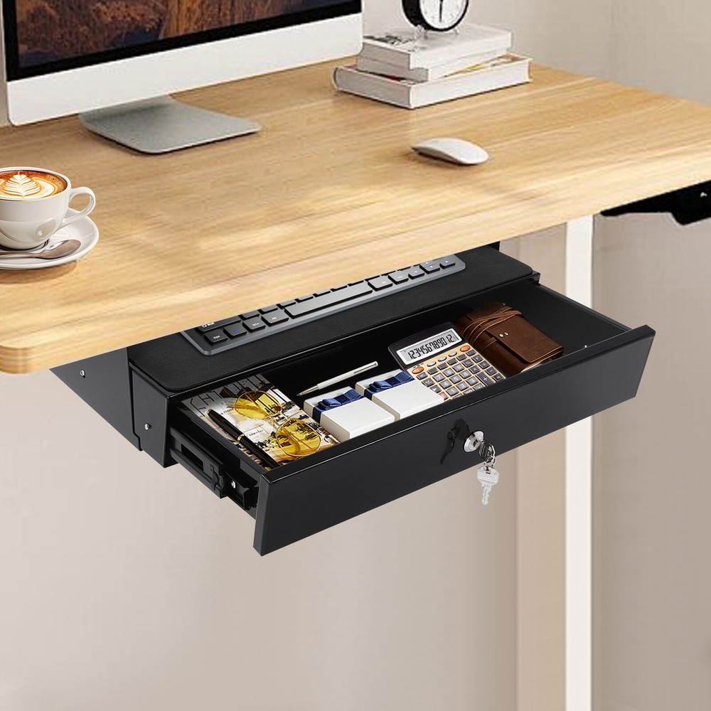 Sliding Pull-Out Under-Desk Drawer Organizer with Computer Pad