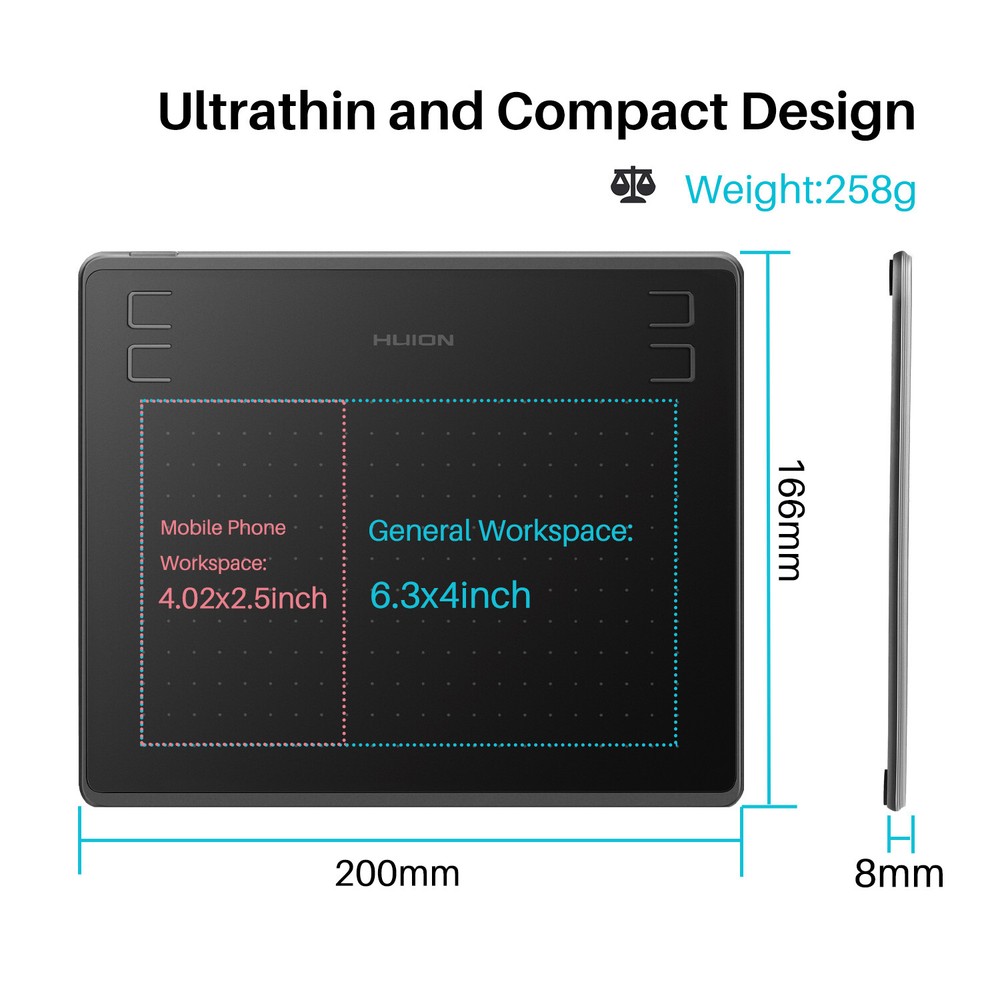 HUION HS64 Graphics Tablets Battery Free Windows/macOS/Android Supported 8192
