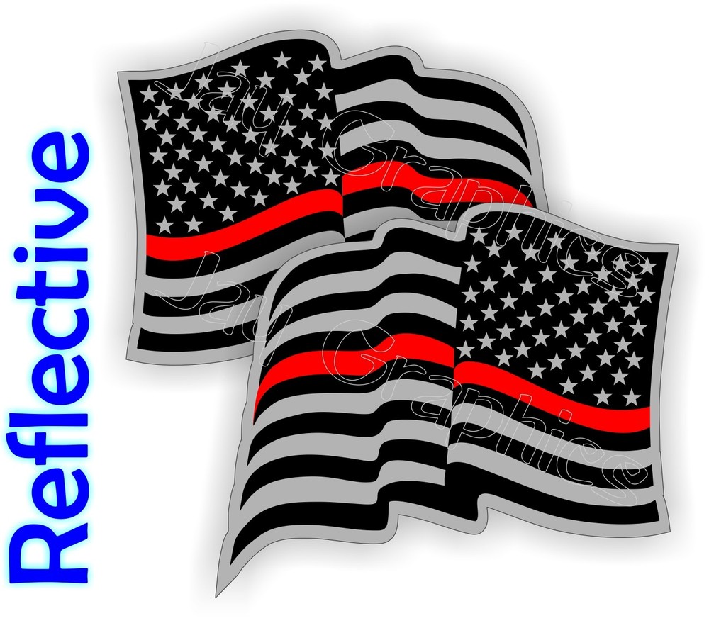 REFLECTIVE Wavy THIN RED LINE American Flags Stickers Decals Flag Firefighter