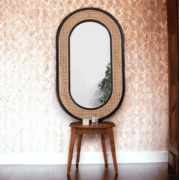 Handmade Rattan Mirror, Rattan Rectangle Mirror, Cane Mirror, Boho Mirror, Vinta
