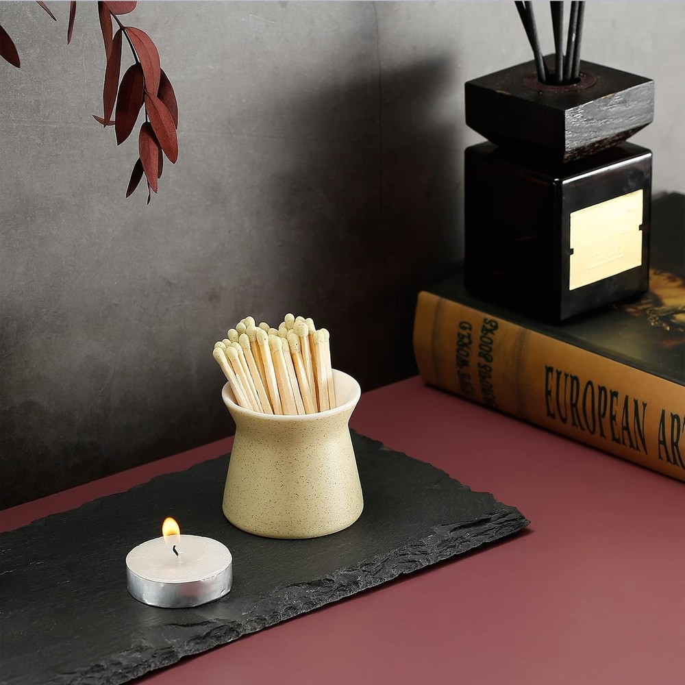 Handmade Ceramic Match Holder Set - 2 Pack with Replacement Strikers, Off White