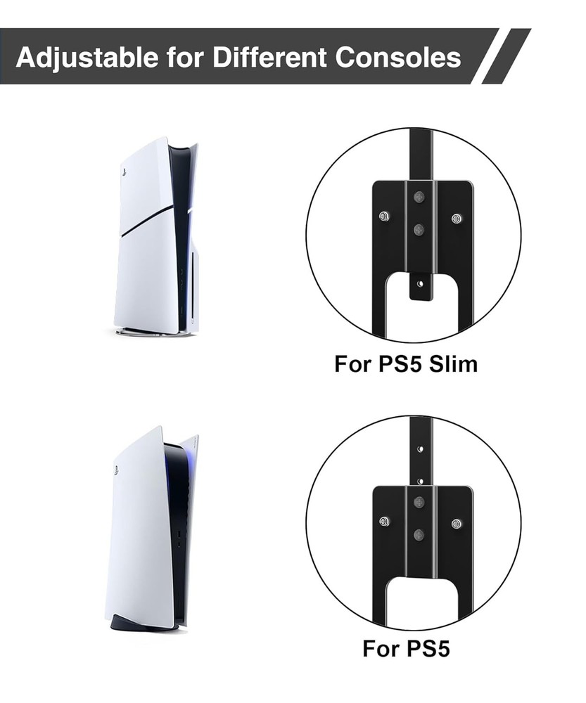 Upgraded Adjustable Console Holder Wall Mount for PS5: Black Gaming
