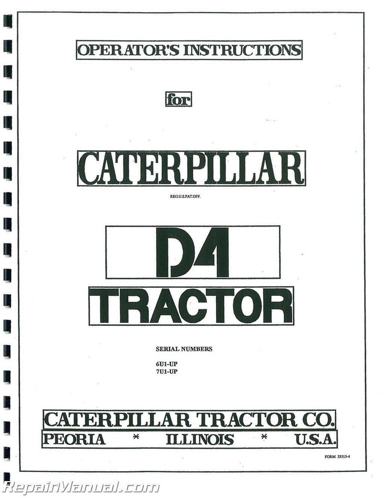 Caterpillar D4 Crawler Tractor Operators Manual