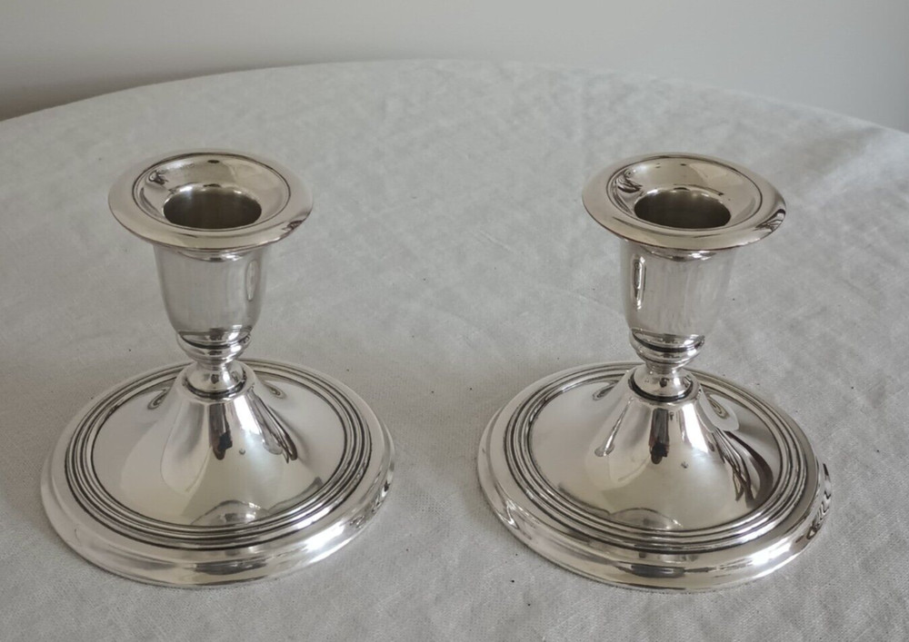 VTG WINDSOR CANDLESTICKS ~ SILVERPLATE, WILLIAM ROGERS, 3 3/4" Tall