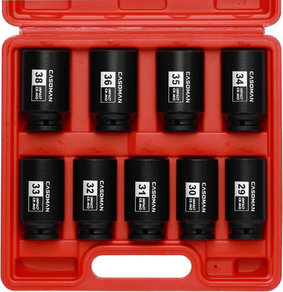 large socket set 1/2- Inch Drive Deep Spindle Axle Nut Impact Socket Set 6 Point