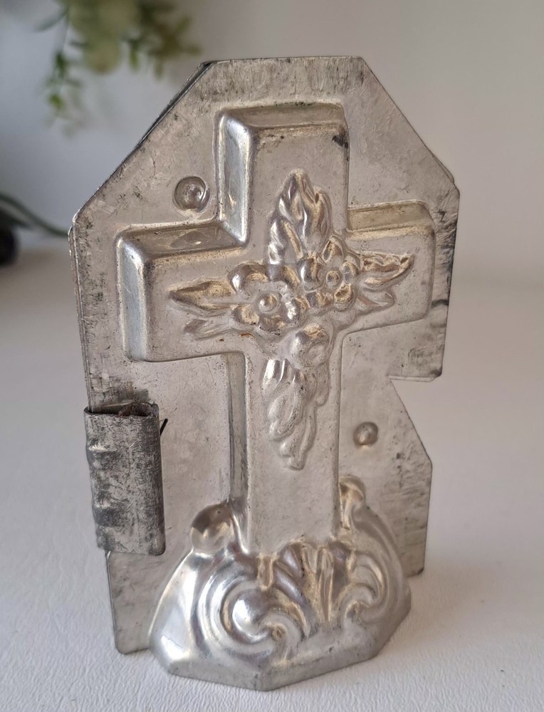 Vintage Tin Easter Cross Chocolate Mold 8"