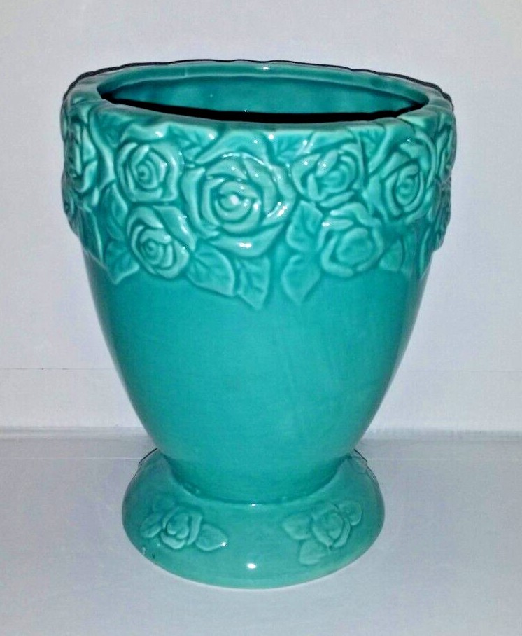 Planter Blue Roses Footed Vase Ceramic
