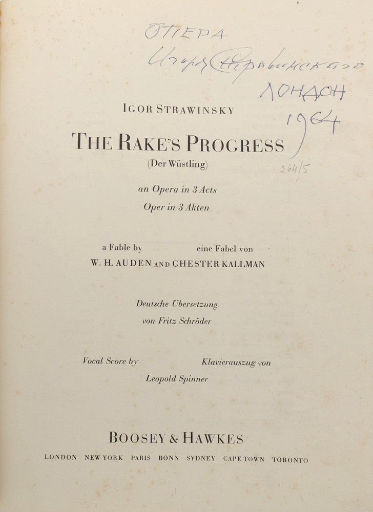 STRAVINSKY, Igor. (1882–1971)The Rake's Progress - SIGNED