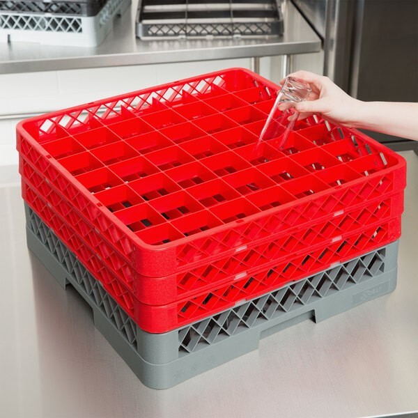 2 PACK Restaurant Dishwasher Glass Rack with 49 Compartments and THREE Extender