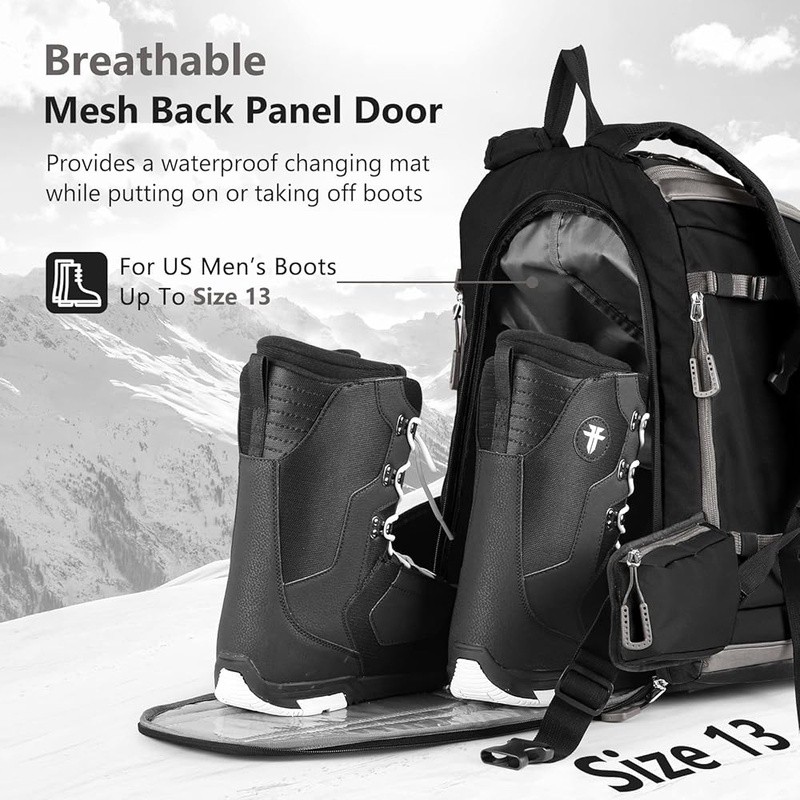 Waterproof Ski Boot Backpack Large Capacity W/ Drain Holes & Extra Pockets New