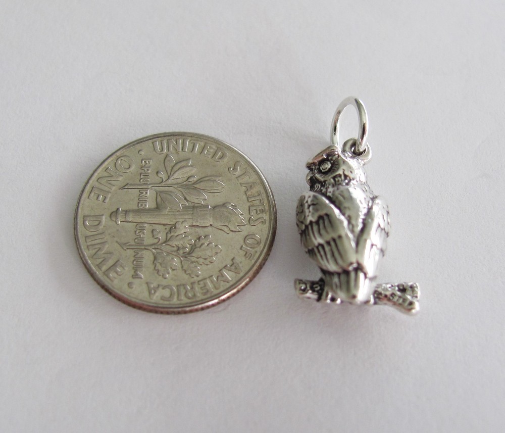 Sterling Silver 3d Owl on branch charm