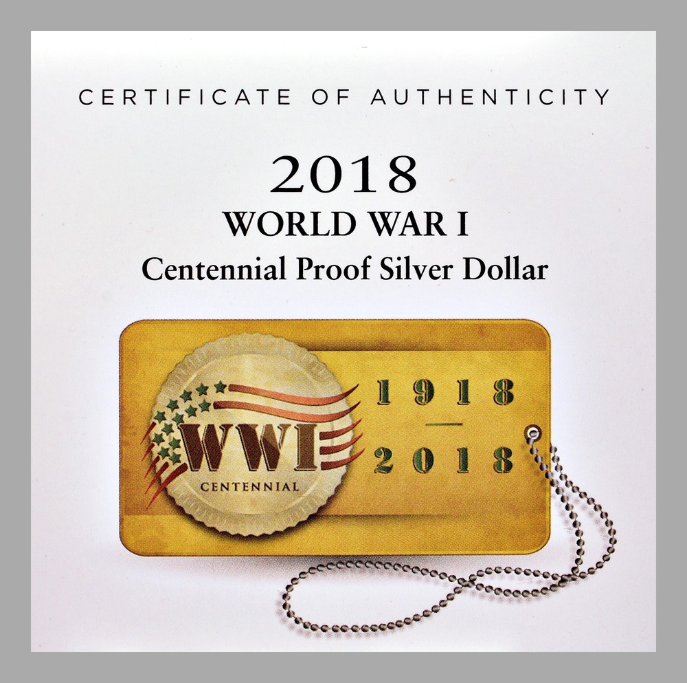 2018 P World War I Centennial Proof Silver Dollar In OGP