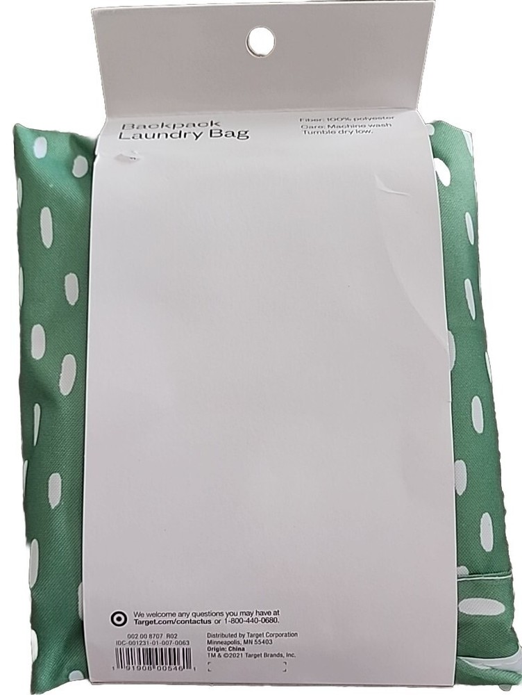 ROOM ESSENTIALS ~ Backpack Laundry Bag ~ Adjustable Straps ~ PEBBLE DOT GREEN