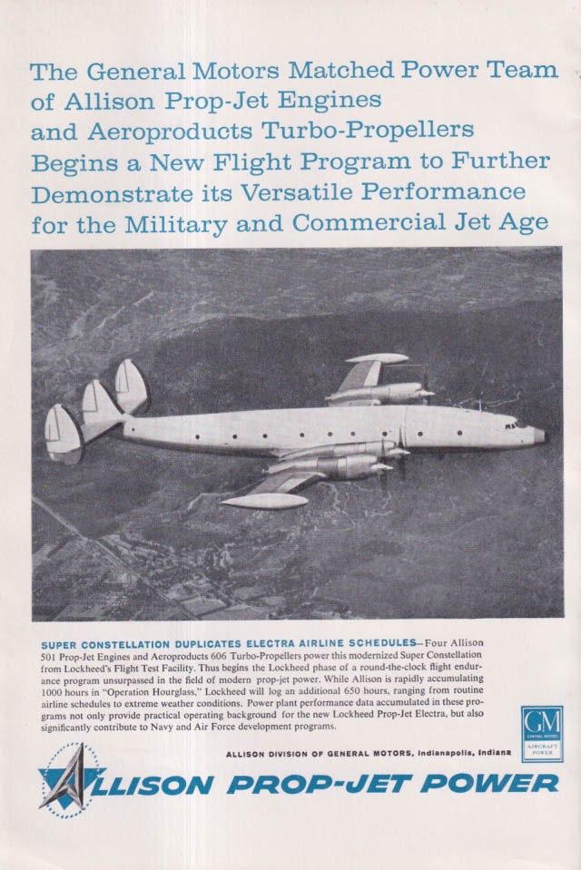 Lockheed Super Constellation Prop-Jet electra by Allison ad 1958