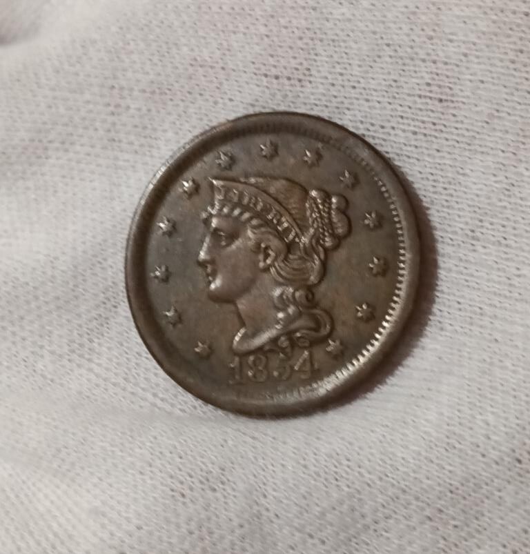 1854 Large Cent, AU Almost Uncirculated +