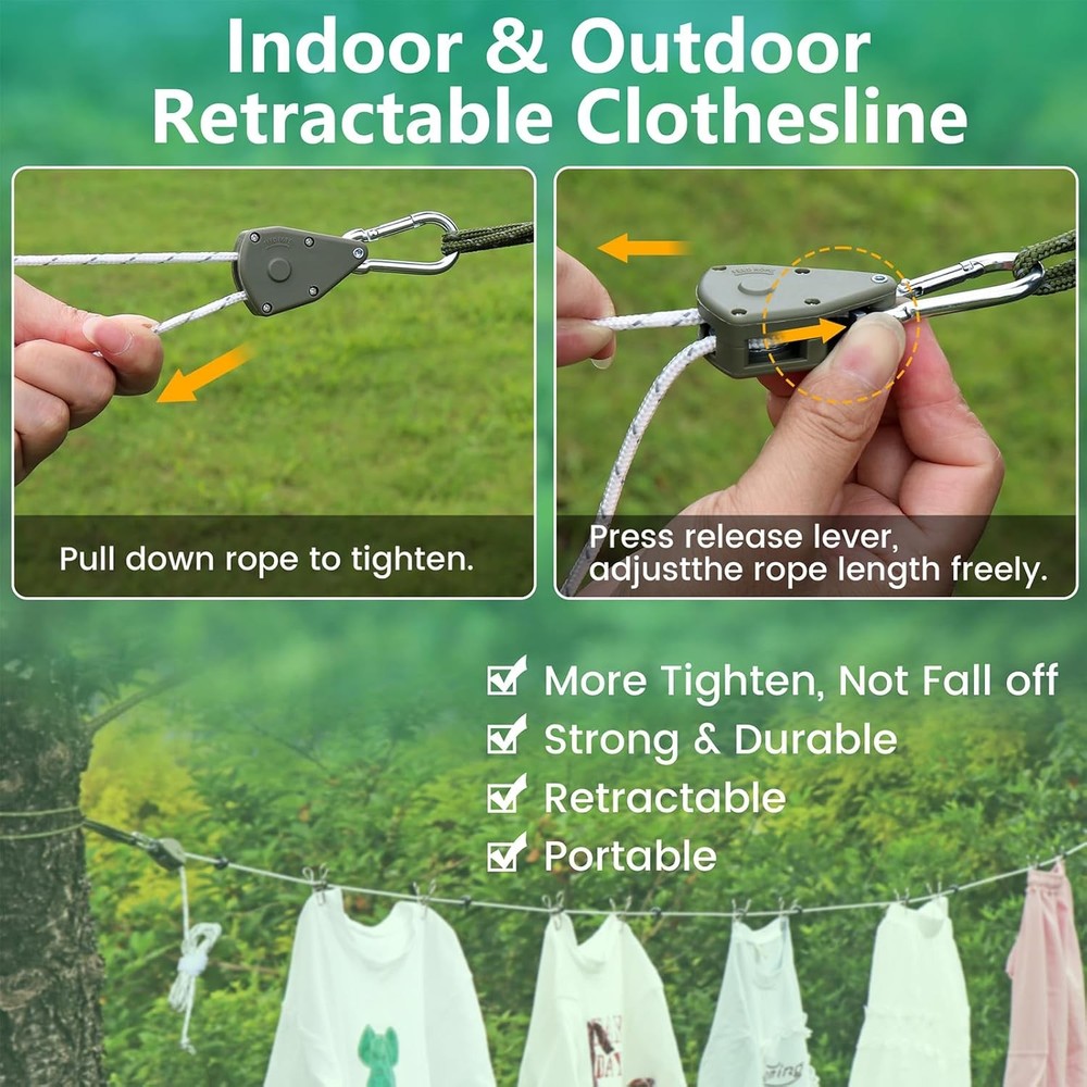 Retractable Travel Clothesline, 19FT Adjustable Heavy-Duty Line with Reflective