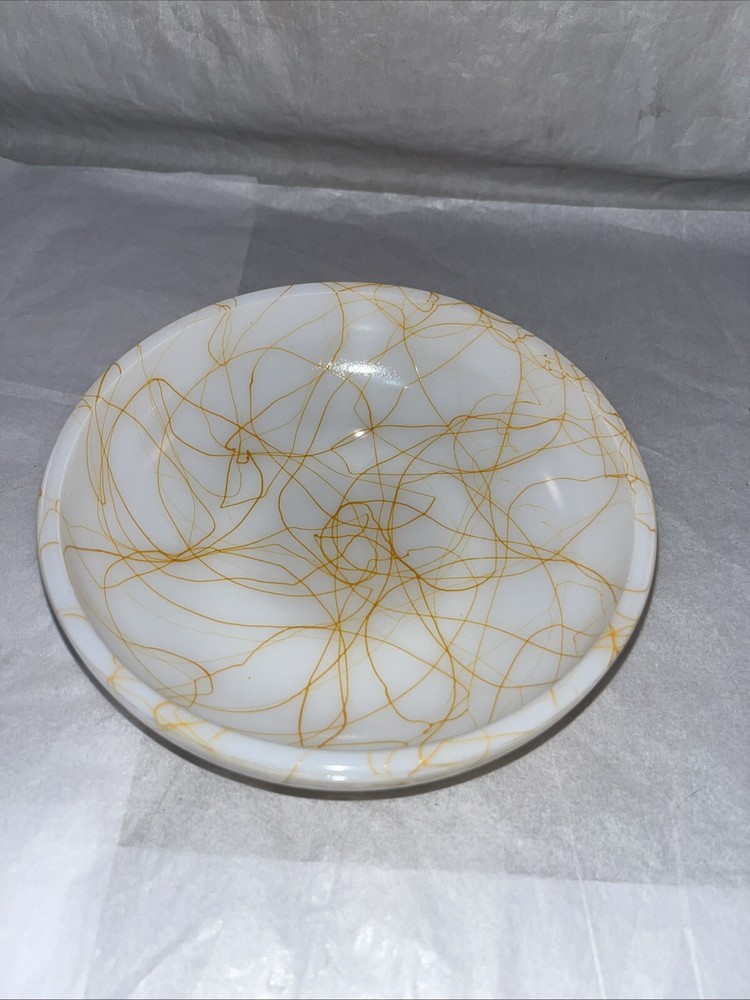 MCM Atomic Hazel Atlas Butterscotch 6”Spaghetti String Drizzle White Salad Bowl