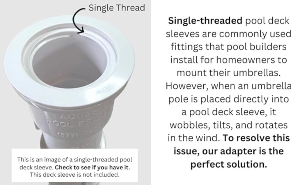 Umbrella Pole Stabilizer reducer threaded adapter insert for Baja Deck Pool Slee