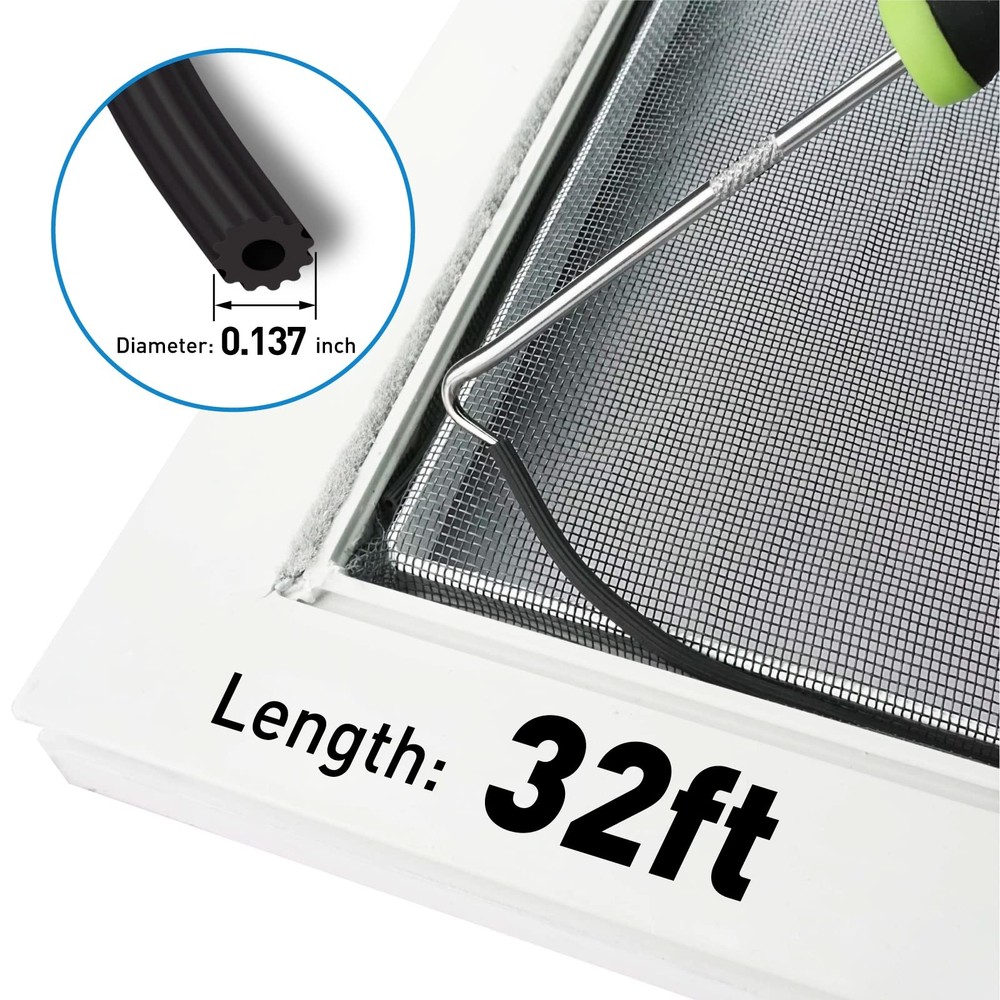Window Screen Replacement Kit, 36"W × 90"L Durable Polyester Adjustable Screen