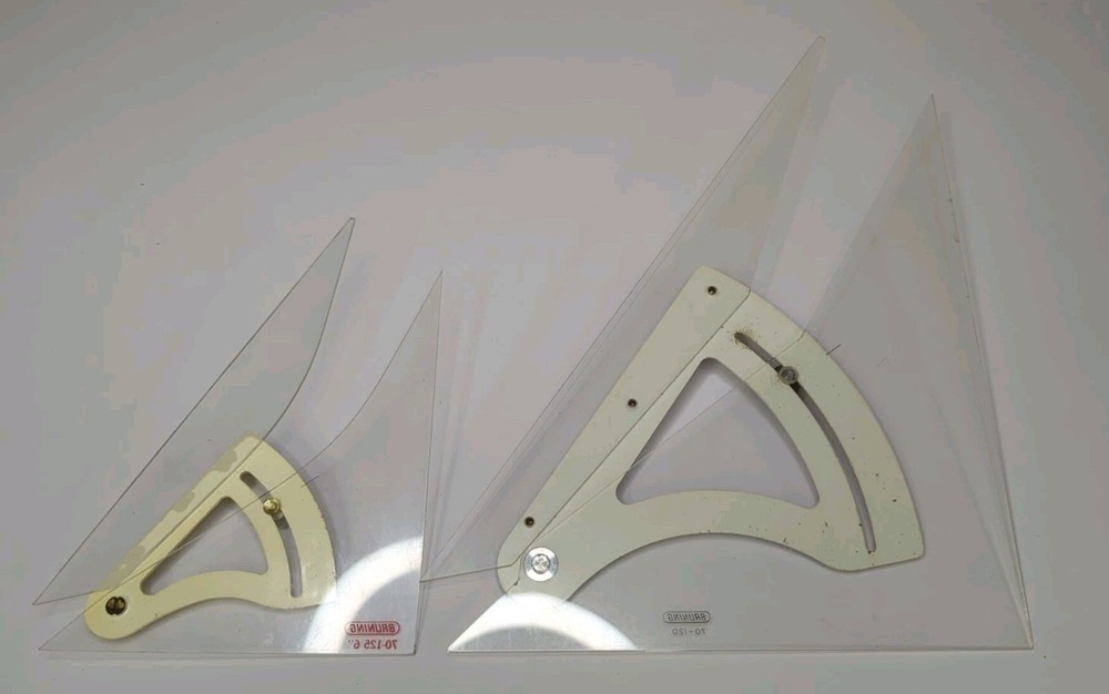 Vintage Bruning Adjustable Drawing Triangle Protractor Drafting 70-120 & 70-125