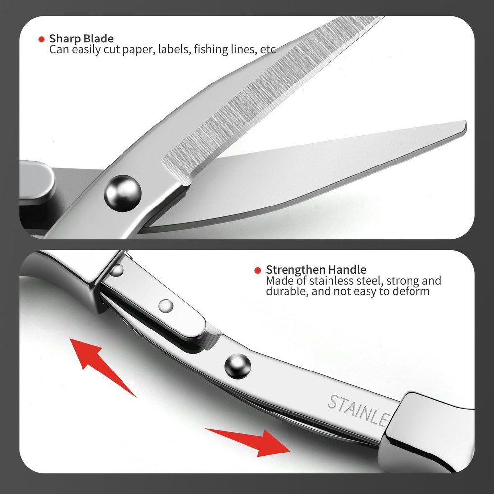 ATIVERE Folding Scissors 2 PCS Foldable Secure TSA Keychain Silver