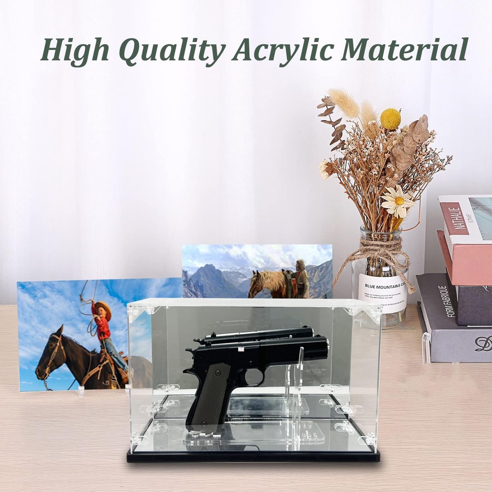 Acrylic Pistol Display Case with Dual Mirror & UV Case, Clear