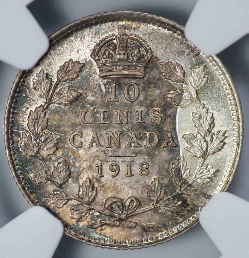 1918 Canada Silver 10 Cents NGC MS 63