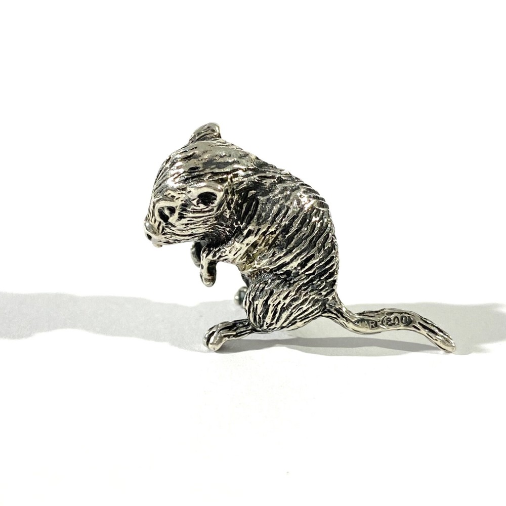 vintage solid silver mouse miniature , hallmarked italian figurine