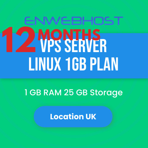 VPS Server Linux 1G RAM 25 GB Storage Location UK - 12 Months