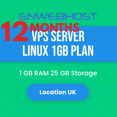 VPS Server Linux 1G RAM 25 GB Storage Location UK - 12 Months
