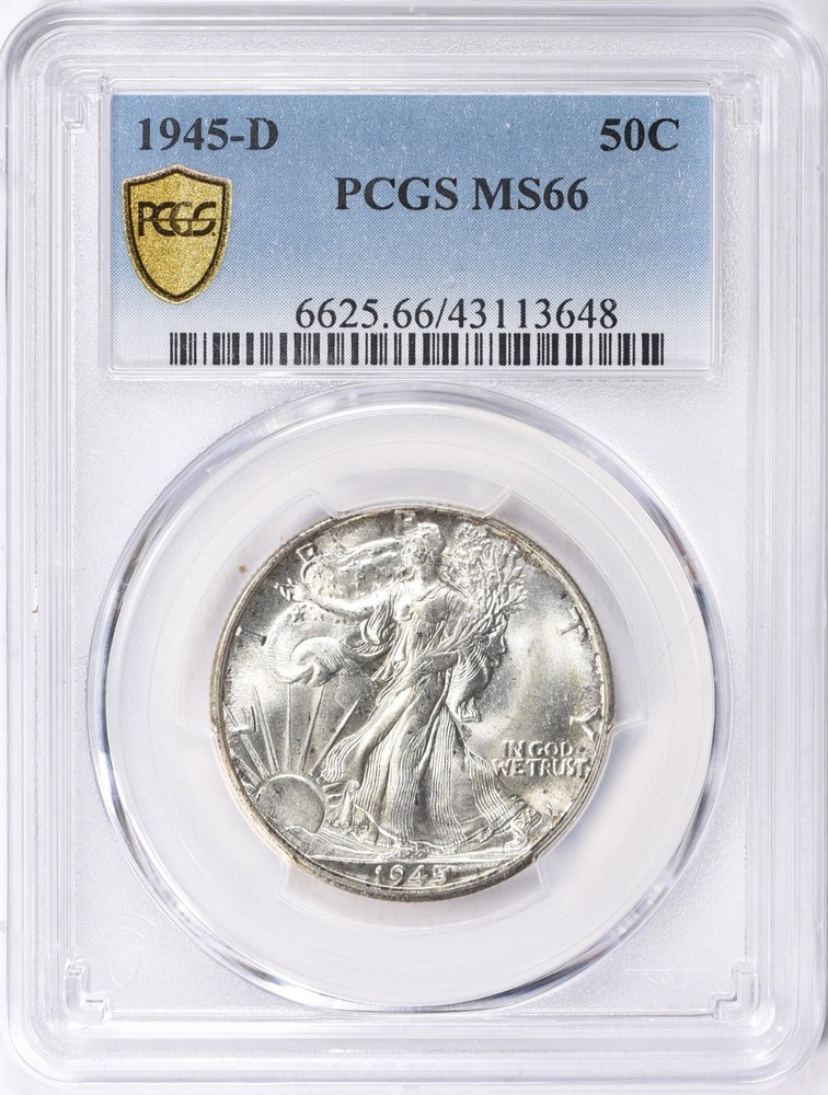 1945-D LIBERTY WALKING HALF DOLLAR PCGS MS66