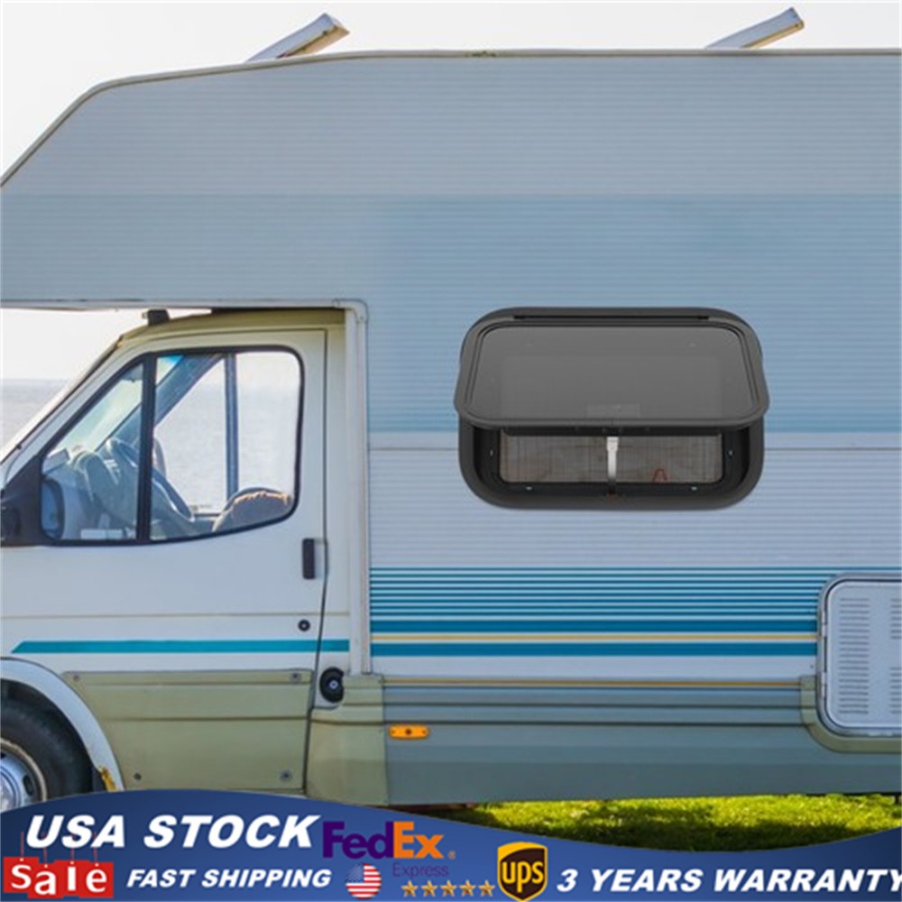 22" x 15" RV Exit Window Camper Push Out Emergency Window w/ Trim & Screen Black
