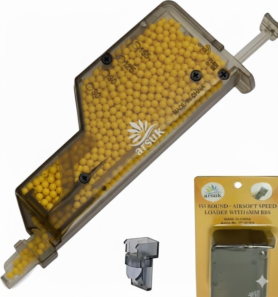 6mm Airsoft Speed Loader with Adapter - Holds 155 Rounds for Fast Loading