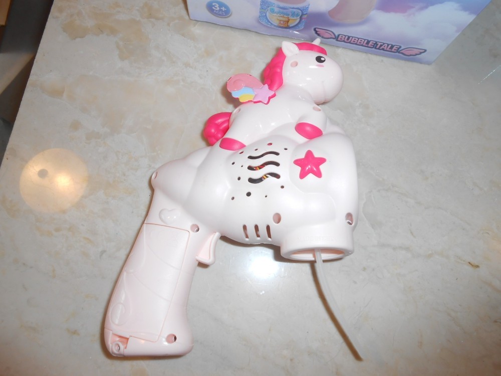 PINK Unicorn Bubble Gun Blower in box.