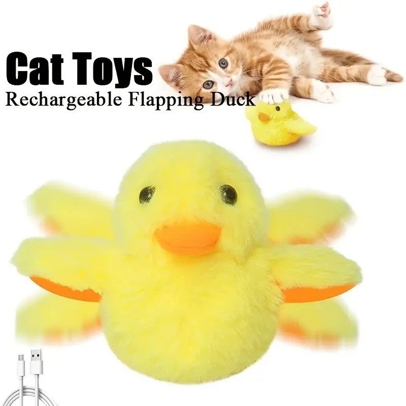 Interactive Flapping Duck Cat Toy | Electric Plush Bird Vibration Sensor Toy