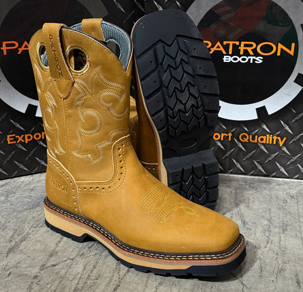 MEN'S  BROWN FLOTER  SQUARE TOE WORK BOOTS COWBOY SOFT TOE PULL ON BOTAS