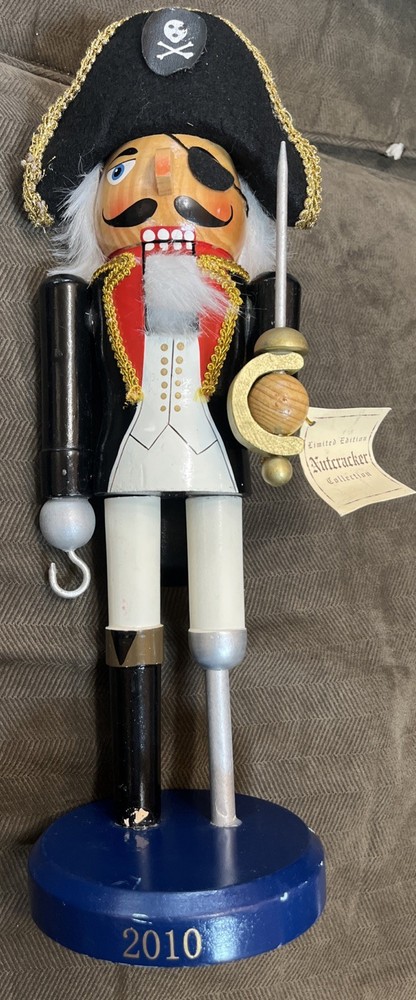 Christmas Pirate Nutcracker 14" Tall Limited Edition 2010 Hook Sword Peg Leg