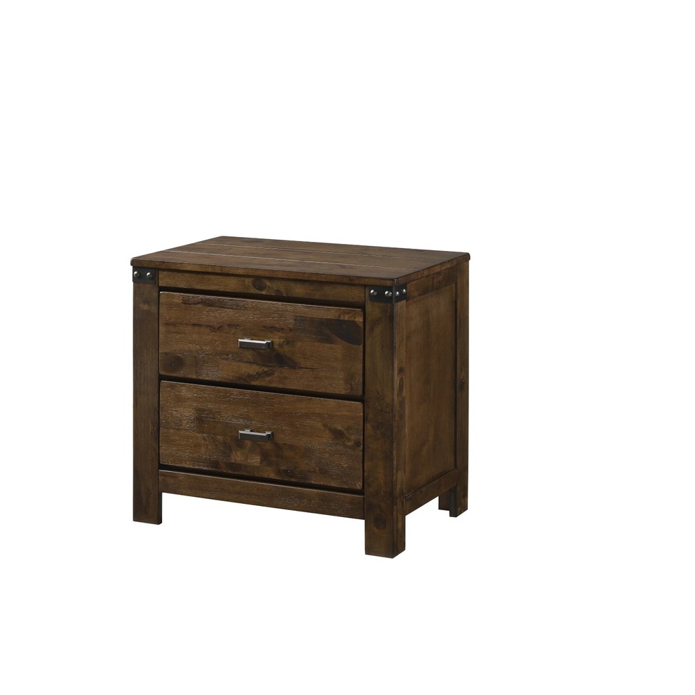 3pc Rustic Style Bedroom Set Brown King Panel Bed Chest Nightstand Solid Wood