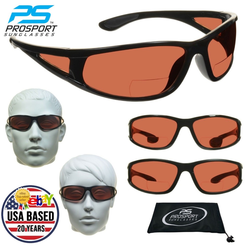 HD Blue Light Blocker Amber Bifocal Sunglas Reader Driving Golf Wrap Side Shield
