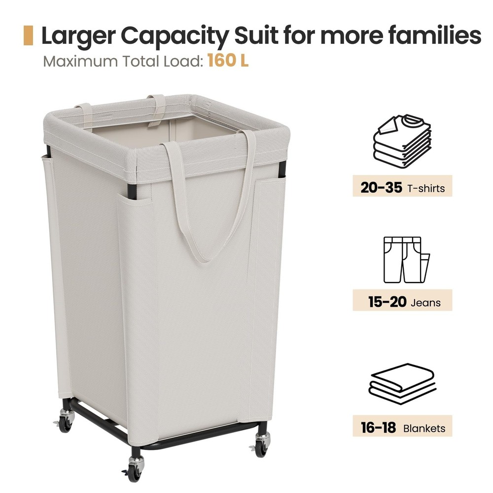 Laundry Basket with Wheels, Laundry Hamper with Removable Bag and Steel Frame...