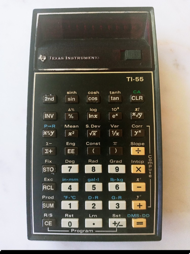 Texas Instruments TI-55 Calculator & Denim Style Case AS IS