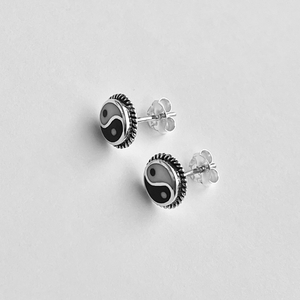 Sterling Silver Yin and Yang Earring with Braid, Silver Earrings, Stud Earring