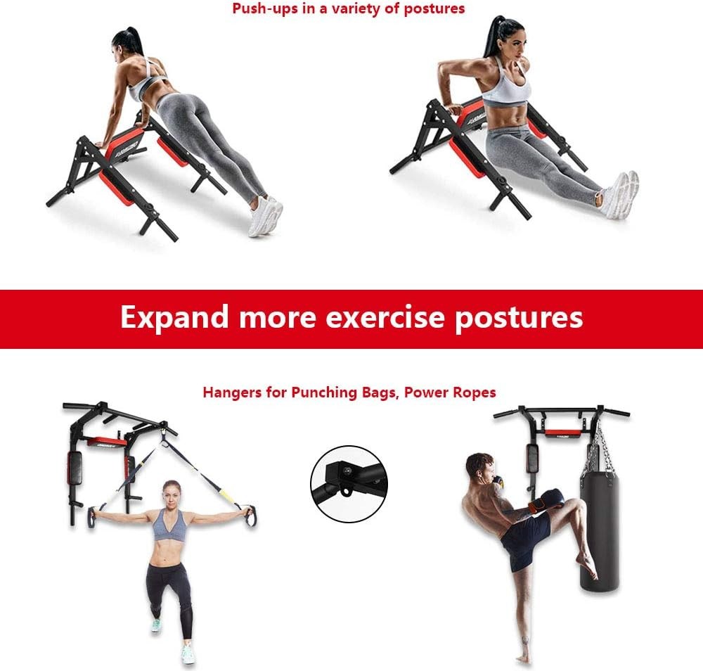 BESTHLS Wall Mounted Pull Up Bar and Dip Station, Heavy Duty Wall Mount Pull-up