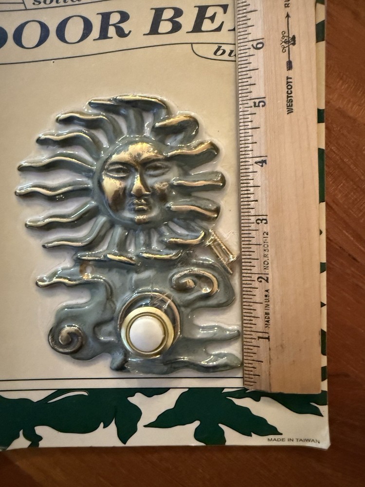 Solid Brass Doorbell Sun Wind Clouds Large With Button