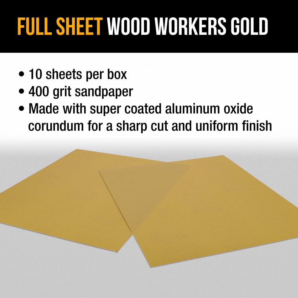 400 Grit - Full Size 9" x 11" Sheet Plain Backing Sandpaper - 10 Sanding Sheets