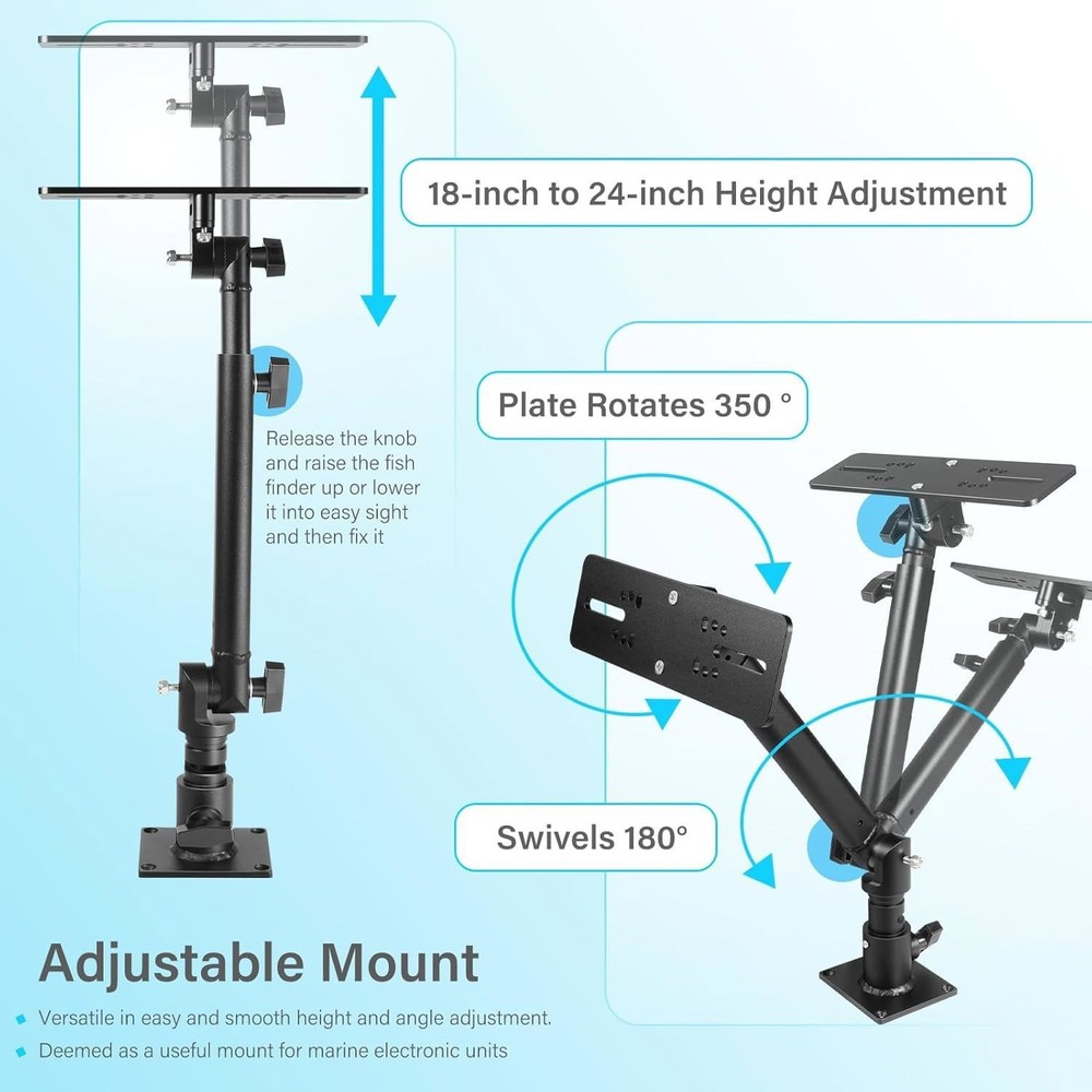 Fish Finder & Chartplotters Mount w 18 to 24" Adjustable Height For Humminbird